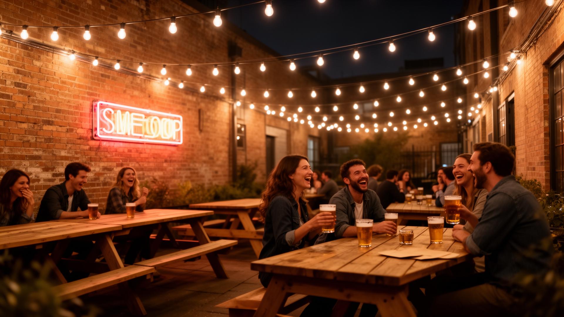 String-lit patio at night